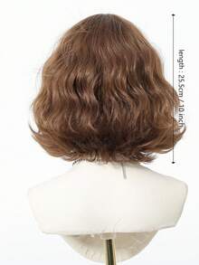 10 Inch Light Brown Wavy Bob Wig With Bangs, Natural Silky Texture Heat Resistant Synthetic Hair, Anti-Tangle Anti-Shedding Breathable Cap, Realistic Look Trending Viral Hairstyle For Daily Wear, Party, And Photoshoot Popular Women Hair Accessory - màu nâu - Xem 5