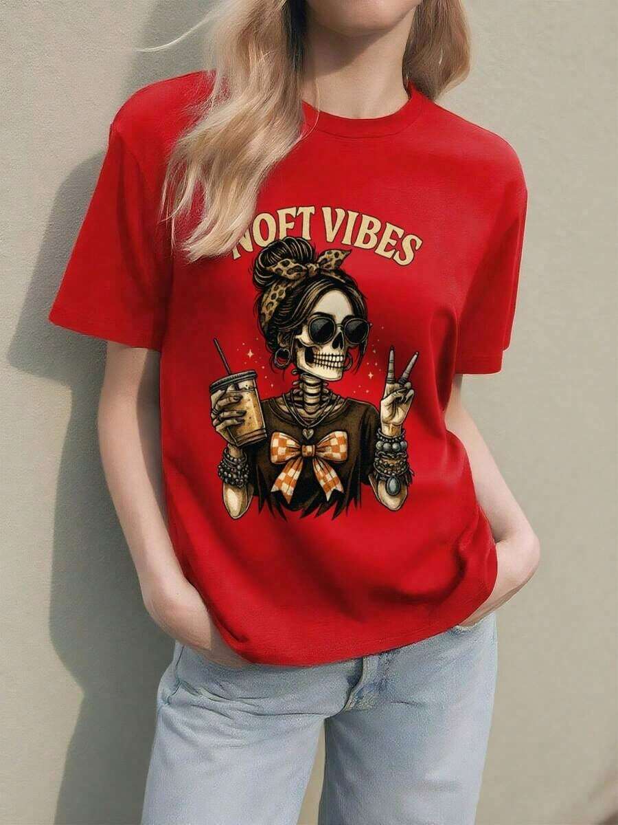 ofertas y liquidacionesPlayera Para Mujer,Divertido Halloween, Camiseta Gráfica, Regalo - Camiseta Informal de Manga Corta con Cuello Redondo y Corte Regular para Mujerplayera de hombretops sudaderas para mujer Y2k Camiseta Camisa De - Blanco - Ver 1