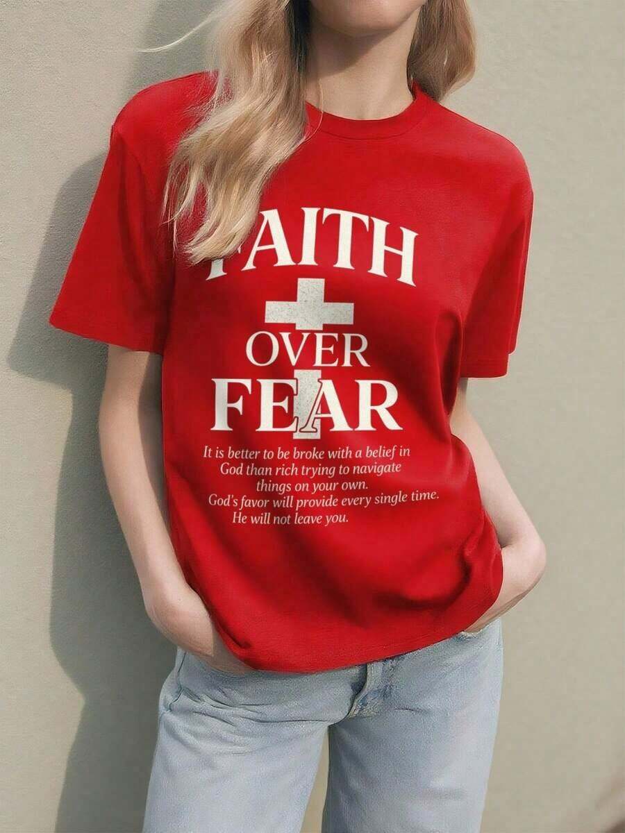 And Women's T-Shirt, Aesthetic Graphic T-Shirt - Faith Over Fear, Gift For Men - Manfinity, Summer Short Sleeve, Crew Neck, Casual Letter Graphic Print, Ideal For Friends Men's T-Shirt Tops Sweatshirts For Women Y2k T-Shirt Shirt - 白色 - 查看 1