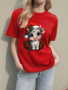And  Women's T-Shirt, Christmas, Cute Cow, Graphic Tee, Party Decoration Men's T-Shirt Tops Sweatshirts For Women Y2k T-Shirt Shirt - 白色 - 查看 9