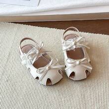 1 đôi sandal bít mũi ren nơ cho bé gái, giày công chúa ngọt ngào cho trẻ em, sandal đế mềm chống trượt có khóa dán cho bé, sandal mùa hè - Màu be - Xem 5