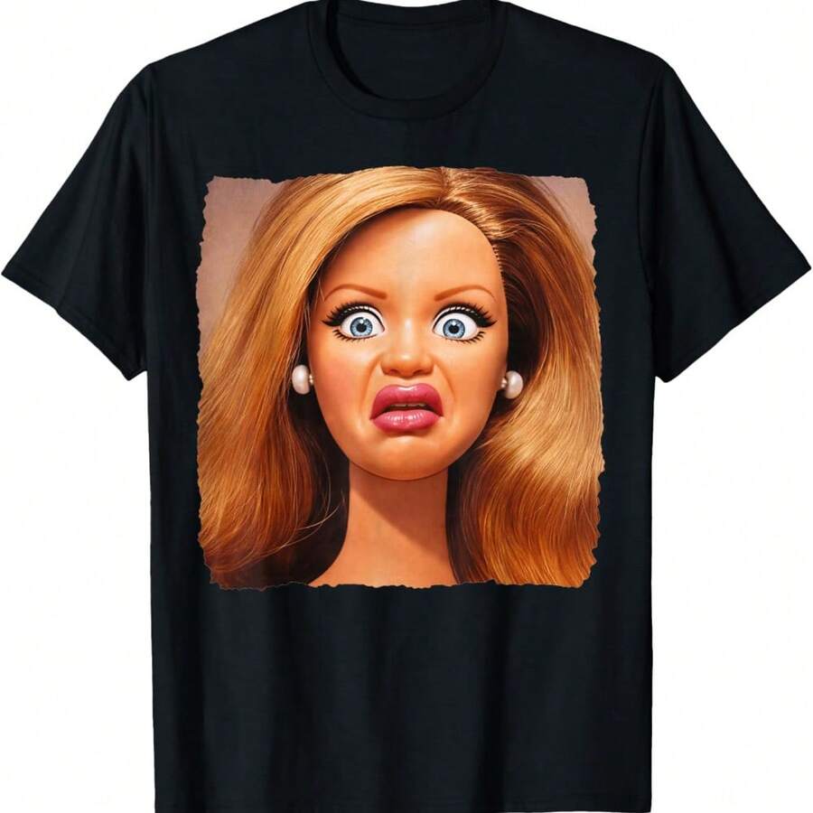 Funny Doll Face Meme Hilarious Disgusting Style Humor Art T-Shirt - 黑色 - 查看 1
