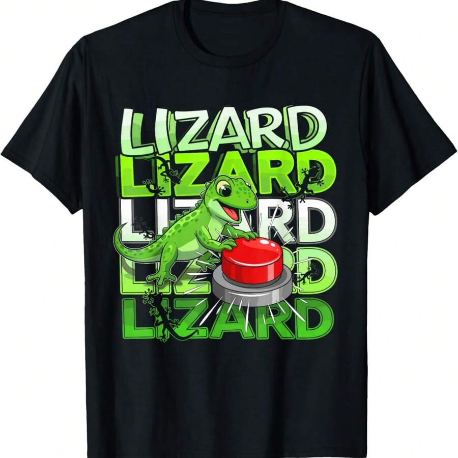 Funny Lizard Button Meme Weirdcore Animal T-Shirt - Black - View 1