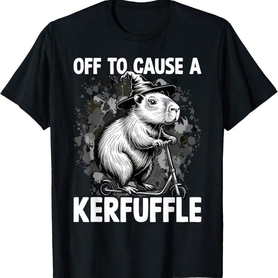 Off To Cause A Kerfuffle Funny Capybara Meme T-Shirt - Black - View 1
