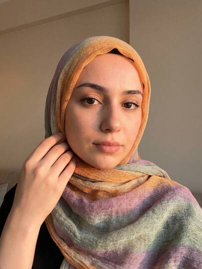 1pc Fashionable New Natural Wrinkled Textured Gradient Tie-Dye Printed Muslim Turban Shawl Scarf Elegant Turban Printed Hijab