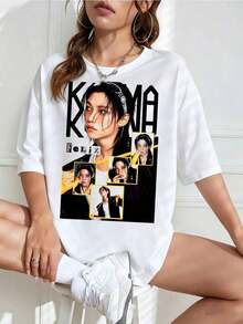 Camiseta Unisex con Estampado de Idol K-Pop, Cuello Redondo, Manga Corta, Diseño Oversized, Ideal para Fans - Blanco - Ver 1
