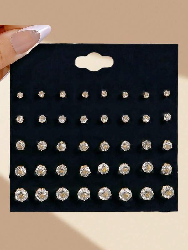 20pairs/Set Fashion Sparkling Faux Diamond Stud Earrings, Minimalist & Versatile Style, Suitable For Daily Wear