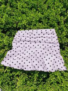 Minifalda acampanada fruncida con estampado de lunares para el verano - Púrpura polvoriento - Ver 3