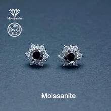 925 Sterling Silver 1 Carat Black Moissanite Snowflake Stud Earrings, Gift For Women On Valentine's Day, Christmas, Halloween, New Year, Suitable For Daily, Vacation, Party, Wedding, Bride, Luxury & Versatile Jewelry - Silver - View 6
