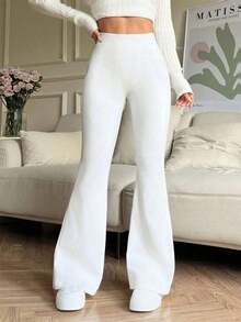Pantalones acampanados de cintura alta elástica, pantalones de yoga deportivos, leggings ajustados de compresión, pantalones para correr y fitness, pantalones de ropa deportiva para mujer, transpirables y de secado rápido, para primavera/verano - Blanco - Ver 2