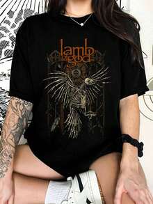 Lamb Of God Skeleton Bird Graphic T-Shirt, Death Metal Band Tee, Streetwear For Fans - Black - View 1