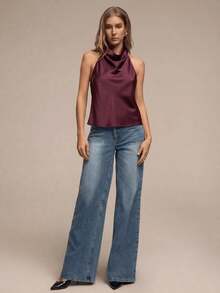 Blusa de mujer de nuevo verano de unicolor y sexy con espalda descubierta y hombros descubiertos, adecuada para citas y fiestas - Burdeos - Ver 5