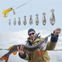 45pcs Fishing Weight Set - Assorted Hexagon And Teardrop Shaped Lead Sinkers With Rings, 1/8 Oz To 2 Oz - Ideal For Sea Fishing And Drop Shot Casting - Silver - View 5
