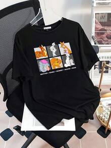 Ilustración de animales madre e hijo mostrando ternura y amor maternal con frases en varios idiomas que celebran el vínculo familiar en un estilo alegre y colorido camiseta de mujer - Negro - Ver 3