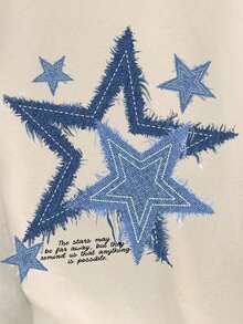 Retro Star Print T-Shirt, Graphic Tee - 杏 - 查看 3