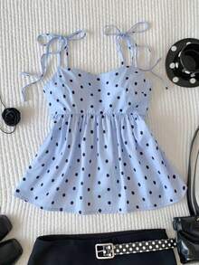 Camiseta de tirantes de mujer con lunares tejidos en blanco - Azul 3 - Ver 1