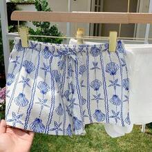 2-Piece Set, Versatile And Casual, One With Shell Print And One With Cotton And Linen, Suitable For Seaside Vacation,Comfy Shorts,Linen Pants Beach Summer Shorts - Blanco y Negro - Ver 6