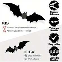 48 piezas Decoraciones de murciélagos 3D para Halloween con múltiples tamaños disponibles, siluetas de murciélagos realistas en negro y gris perfectas para decorar paredes, ventanas y puertas. Ideal para crear una atmósfera de fiesta de Halloween espeluznante, también adecuado para arreglos de escenas de Navidad y vacaciones, esencial para las fiestas de Halloween - Varios estilos - Ver 7