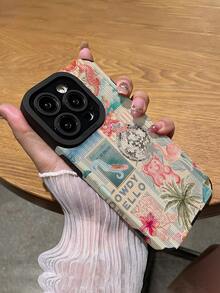 Resort Style 1pc Summer Coconut Tree Pattern Vertical Faux Leather Shockproof Anti-Fingerprint Phone Case, Compatible With Apple And Models - Multicolor - View 6