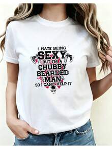 I HATE BEING Y Camiseta de manga corta holgada para mujer, de moda, estampada, con cuello redondo, ropa de mujer, hecha de tela cómoda y transpirable 01 Camiseta estampada de cuello redondo para mujer para todas las estaciones Playera - Blanco - Ver 7