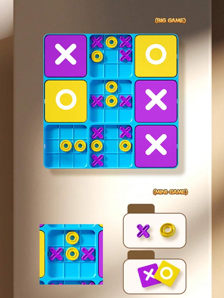 1 Set New 9-Grid XO Tic Tac Toe Board, Early Education Desktop Game, Logic Training Kids Intelligent Toy, Birthday Gift