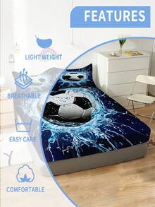 2/3pcs Football Print Fitted Sheet Set, Suitable For Bedroom, Cool Sports Style, Polyester Fabric, With Elastic Deep Pocket Bedding Set, Suitable For Game Room, Boys Birthday Gift And Football Fans, No Filling - Multicolor - View 2
