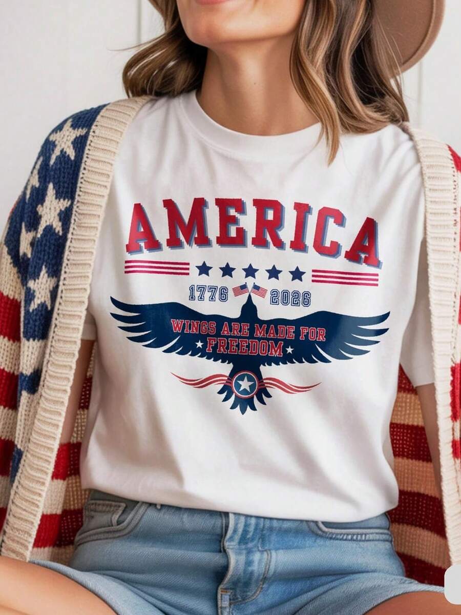 Camiseta del 250 aniversario de la Independencia de EE. UU., camiseta patriótica. Camiseta unisex de algodón puro de 220 g. Peso ideal para todas las estaciones, apta para hombres y mujeres. Tejido duradero de alta calidad, suave al tacto y de larga duración. Camiseta transpirable. Adecuada para la primavera y el verano, vacaciones, Día de la Madre y Día de la Independencia. - Blanco - Ver 1