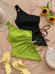 Blusa sin mangas de unicolor con bajo asimétrico, para verano - Multicolor - Ver 6