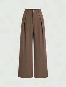 Pantalones anchos plegados con estampado jacquard elegante vintage para mujer, otoño/invierno - Marrón Mocha - Ver 6