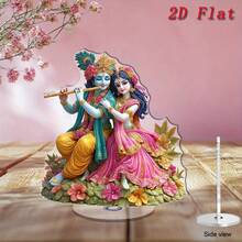 2D Rotatable Crystal Statue Decor - Vibrant Hindu Deity Sculpture With Flute And Conch, Intricate Floral Design, Decorative For Diwali Home, Office Desk, Spiritual Ambiance, Home Decor, Religious Decor, Traditional Decor, Handcrafted Appearance - D - View 2