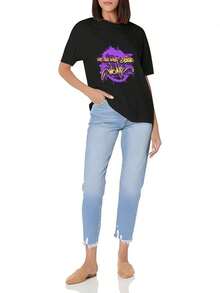 Camiseta de algodón puro. El logo de "We Are What We Believe". Camiseta de manga corta de corte ajustado para mujer, de algodón suave, cuello redondo, básica y versátil. - Negro - Ver 2