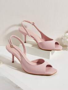 Minimalist Square Toe Open Toe Open Heel Strap Stiletto High Heel Sandals, Suitable For Office,Summer Shoes - Pink - View 1