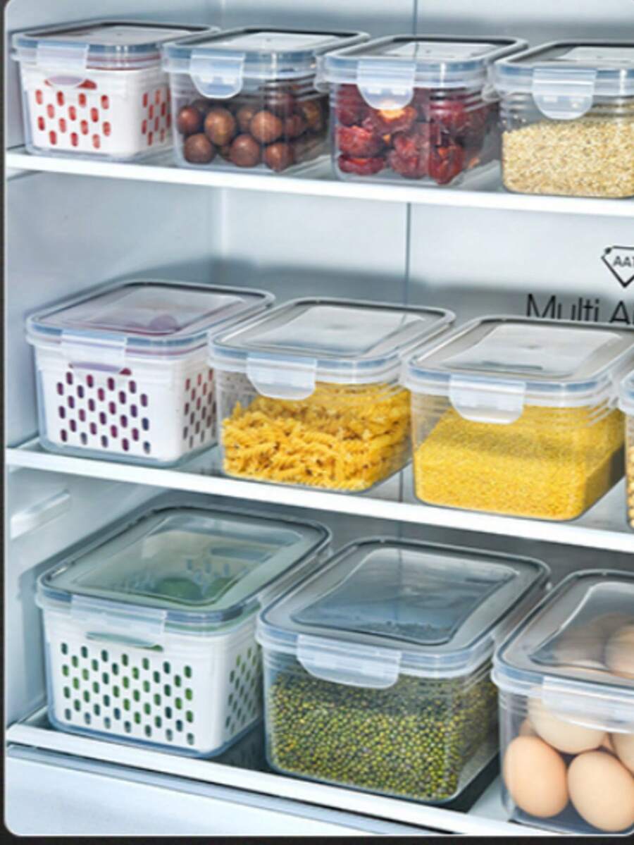 1pc Food Storage Container With Drainer Basket And Lid - Leakproof, Refrigerator , Reusable Multi-Purpose Kitchen Storage Box For Fruits, Vegetables And Food