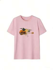Short-Sleeve T-Shirt With Artistic And Musical Design, Fashionable Short-Sleeve T-Shirt For Spring And Summer 2026, Made In Mexico, 180 Grams. Cartoon Print, Couple Design, Suitable For Indoor Or Outdoor Wear. Crew Neck, Unisex, Ideal For Office And Leisure. One-Piece Pack. - PK-P631577SLNDXZGY470 - 查看 3
