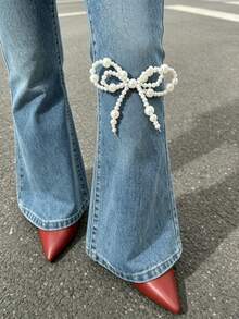 2 pièces Décoration de chaîne de jambe avec nœud en fausses perles, accessoire de jambe en métal à la mode, broche multifonctionnelle pour femmes - Blanc - Voir 10