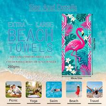 1pc Flamingo & Plant Pattern Beach Towel, Super Soft Microfiber Extra Large Beach Blanket, Highly Absorbent Bath Towel, Suitable For Travel, Swimming Pool, Diving, Surfing, Yoga, Camping, Available In Multiple Sizes, Beach Accessories For Beach, Pool, Travel, Camping, Yoga - Flamingos - View 13