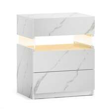 Modern Bedside Table / Wooden Bedside Table / Bedside Table With 3 Drawers / Easy To Assemble, Plenty Of Storage Space / For Bedroom, Living Room, Bedside Furniture - 霧面白 - 查看 3