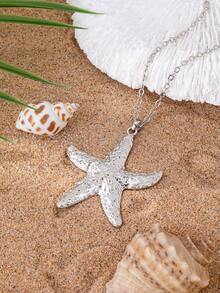 1pc Fashionable Bohemian Style Starfish Pendant Necklace - White - View 5