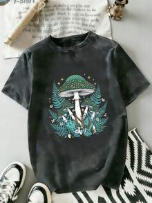 Camiseta de hombre moderna con efecto desgastado - Camiseta con estampado de bosque misterioso, setas mágicas y hojas caprichosas. Camiseta de hombre moderna 100% de manga corta - Prenda casual versátil para todas las estaciones, adecuada para uso diario y para ir al trabajo. - Negro - Ver 7