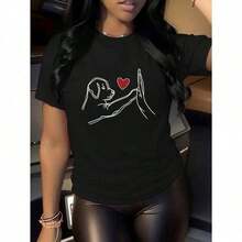 Camiseta de mujer1 pcsBlusa casual de manga corta con estampado de cachorro amoroso para mujeres180g 100% CottonCómoda y ligera - Negro - Ver 8
