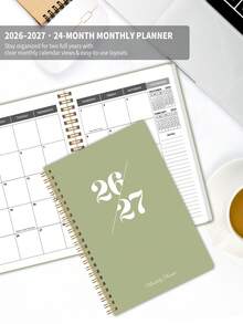 2026-2027 Minimalist Style A5 Spiral Bound Monthly Planner, Suitable For Teachers, Students And College Students, Improve Productivity And Daily Planning, Essential Office Desk Supplies - Green - View 2