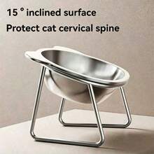1个不锈钢猫耳造型加高宠物碗，猫狗通用，易于清洁，不易碎，保护宠物颈椎，食物碗，宠物餐碗 - 600毫升 - 查看 13
