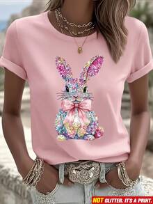 Camiseta manga corta cuello redondo 100% algodón, estampado trendy, tejido ligero y ventilado, estilo moda casual, apta para vida diaria, salidas informales y citas en primavera, verano y otoño - rosa - Ver 1