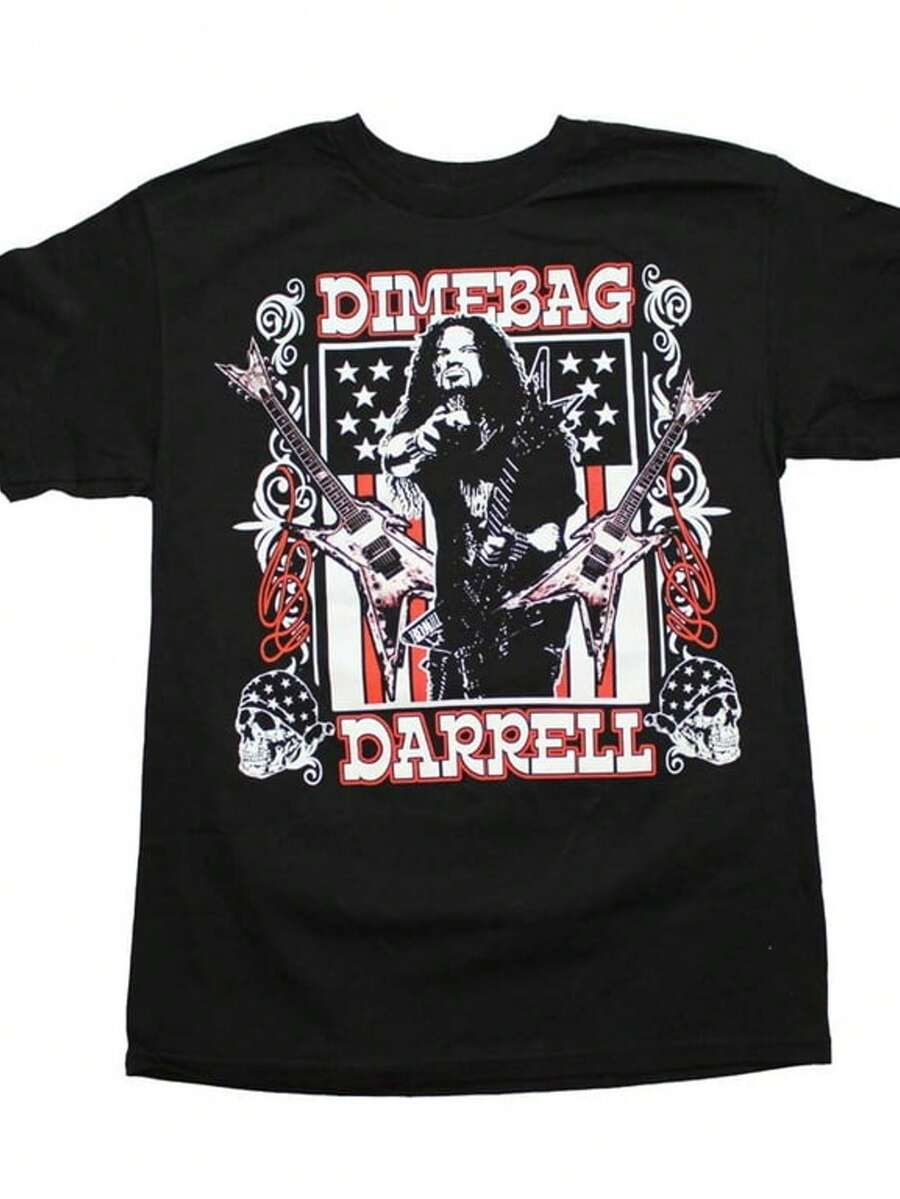 Camiseta Dimebag Darrell Guitars Flag - Negra, una camiseta de manga corta adecuada para el hogar, uso diario, fiestas y viajes, perfecta como regalo para amigos o familiares. - Negro - Ver 1