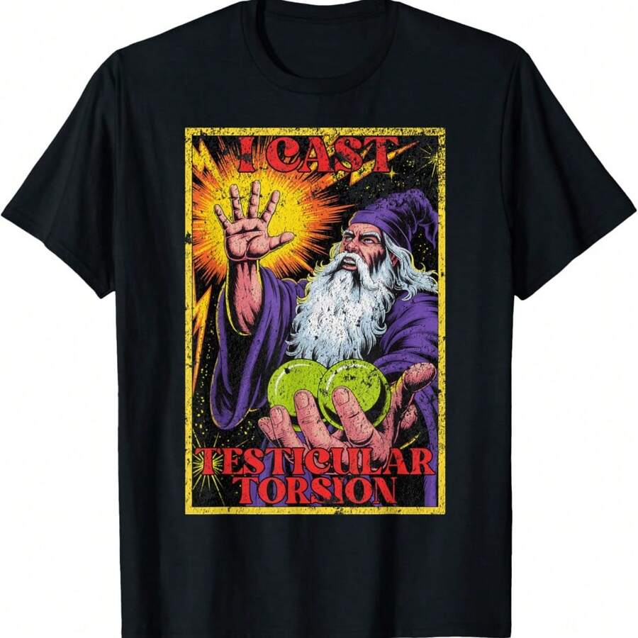 Cast Testicular Torsion Funny Wizard T-Shirt - Black - View 1