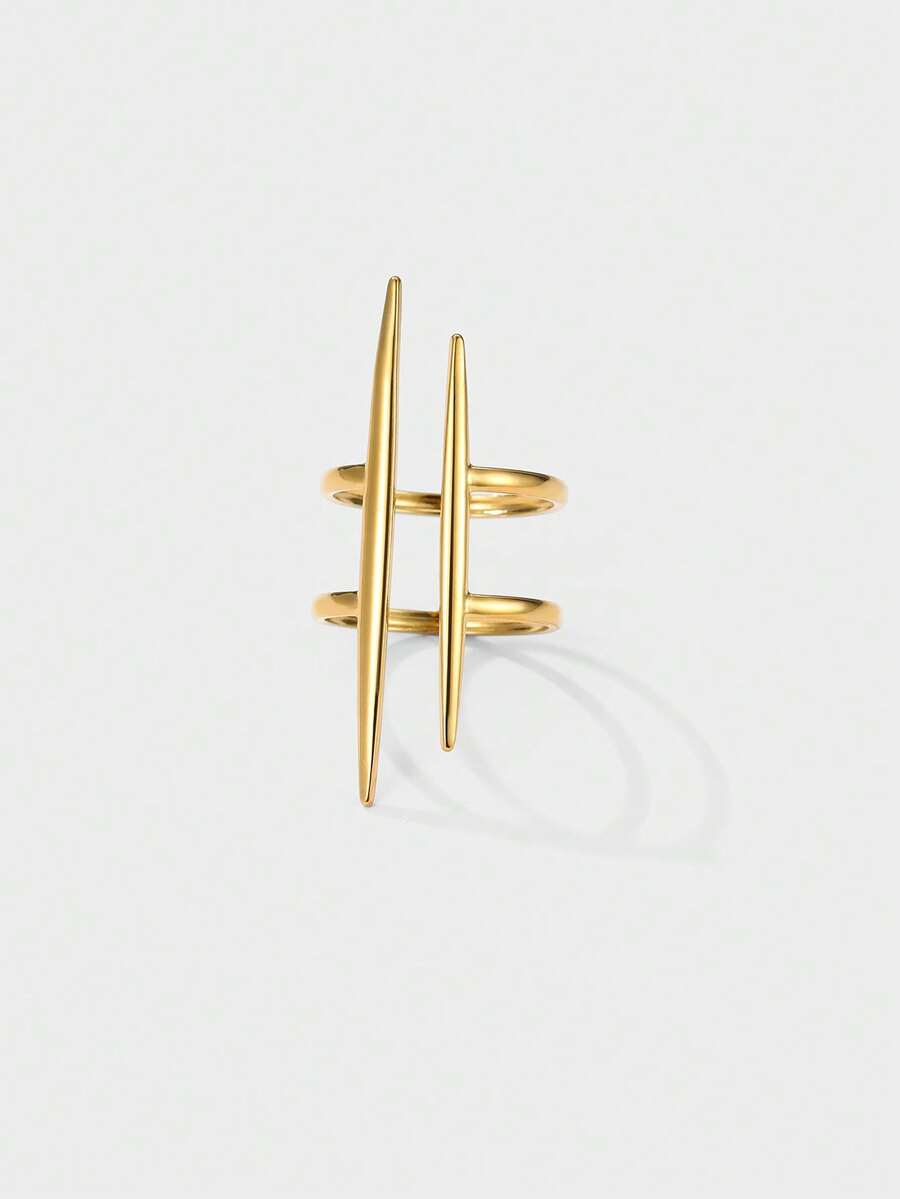 Kryxie Minimalist Asymmetrical Line Versatile Stainless Steel Open Ring - Golden 3 - View 1