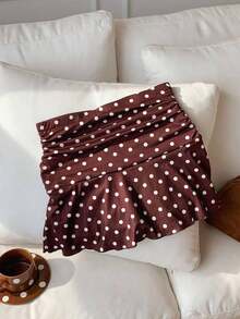 Minifalda acampanada fruncida con estampado de lunares para el verano - Marrón - Ver 6