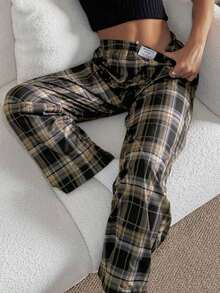 Pantalones de estar por casa rectos de cintura elástica con estampado de cuadros para mujer, para invierno - Multicolor 3 - Ver 1