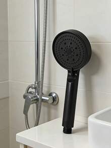 1pc High Pressure Shower Head: 5 Spray Modes, Strong Bathroom Shower Head With Powerful Mist, Compact Silicone Nozzle, Suitable For High And Low Water Flow Showers - Wall-Mounted, Plastic, Round Design, Bathroom Accessory, Shower Head - B - View 5