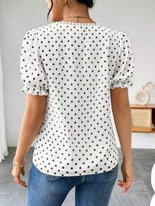 Blusa de gasa con estampado de lunares francés de moda para mujer, diseño elegante y elegante de manga corta con volantes para el verano - Blanco 3 - Ver 2